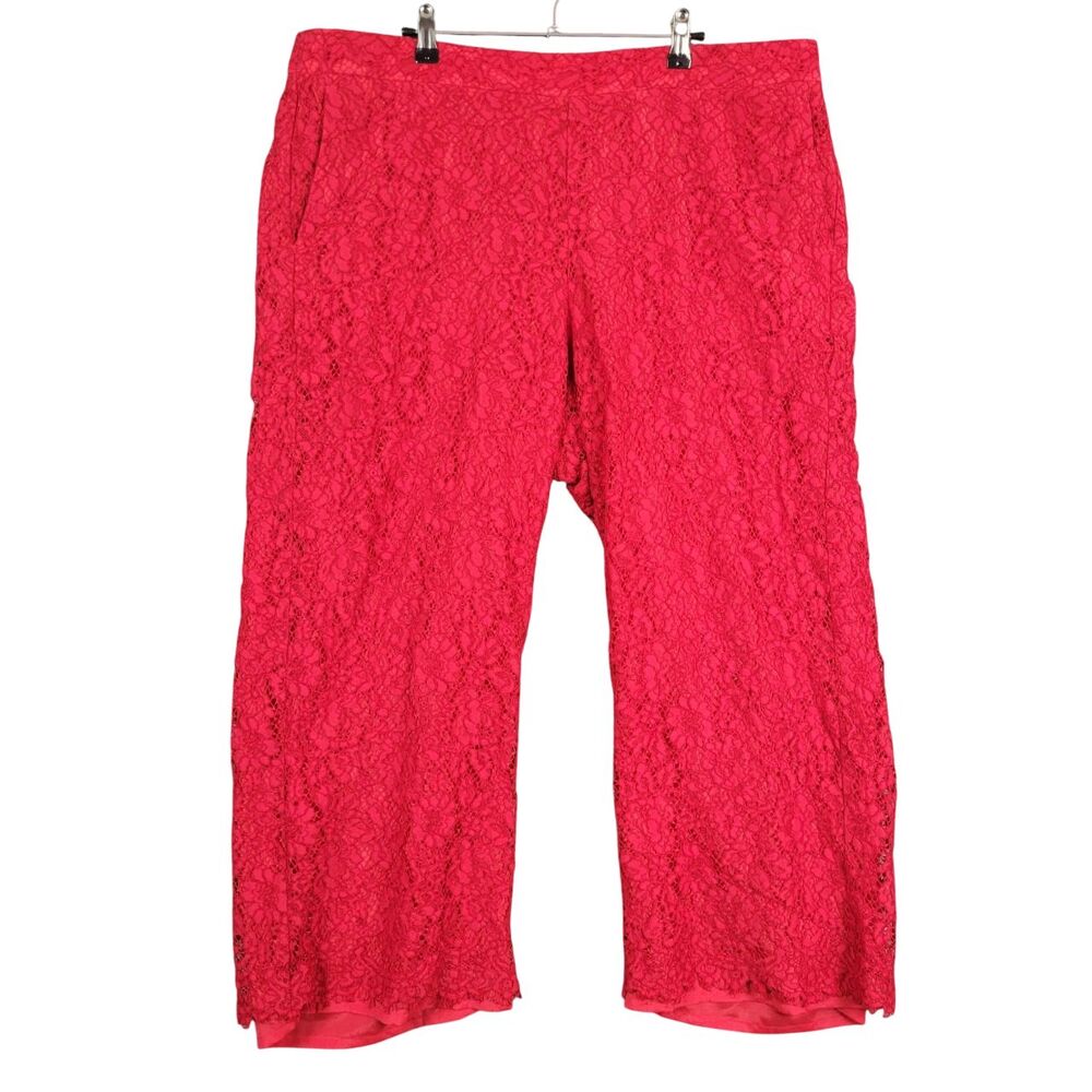 J CREW AE593 Red Lace Peyton High Rise Wide Leg Crop Pull On Pants Event SIZE 20